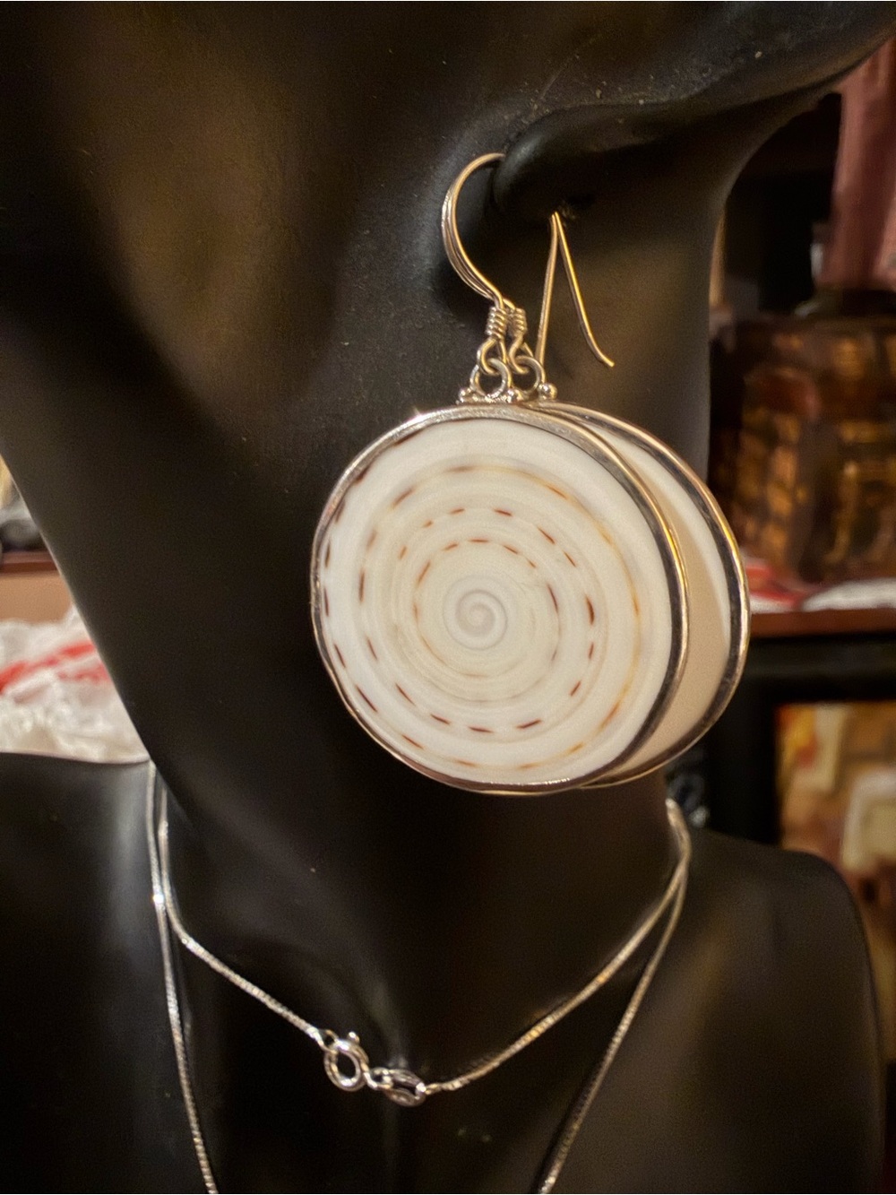 Sterling Silver 925 Sea Shell 26” Necklace Chain Pendant earrings Boho New Set